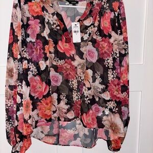 Express Floral Blouse - Pink and Black